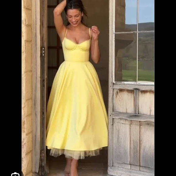 Mademoiselle Yellow Tulle Midi Corset Dress - Picture 4 of 6